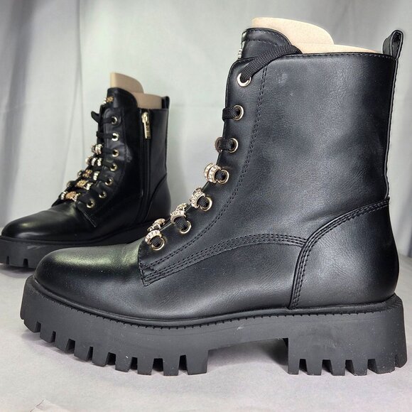 NWT GUESS Fionaa Charms Lace-Up Lug Sole Combat Boots - Picture 4 of 8